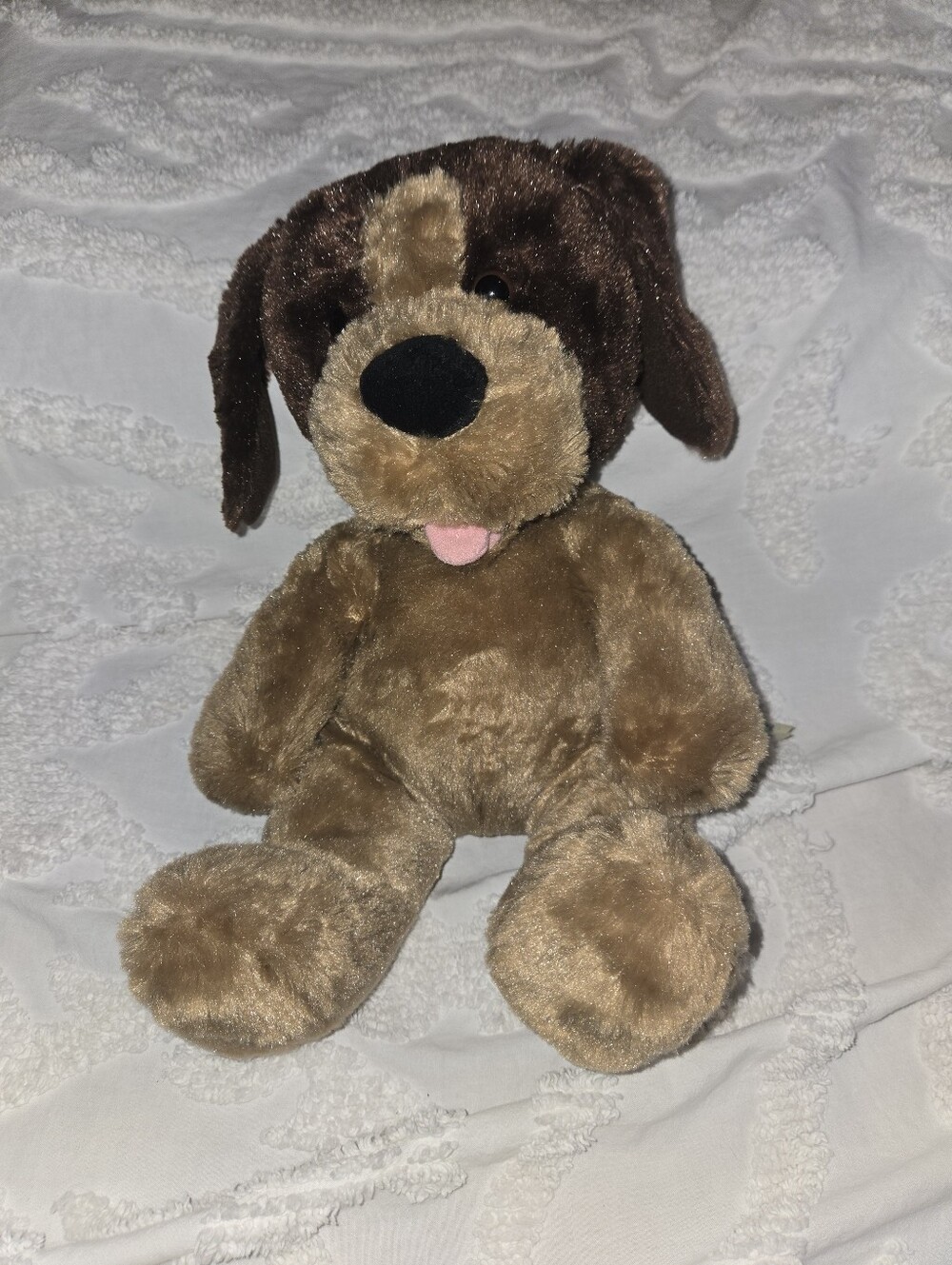 2014 Build A Bear Dog Puppy Floppy Ears Tongue Out Soft Fluffy Brown Tan Plush